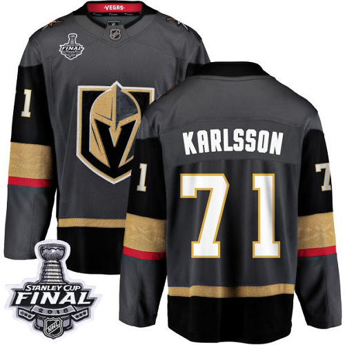 Men Vegas Golden Knights #71 Karlsson Fanatics Branded Breakaway Home dark Adidas NHL Jersey 2018 Stanley Cup Final  Patch